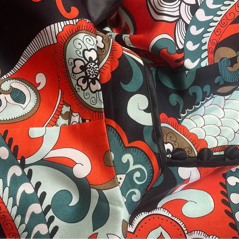 JS Collections 100% silk vintage paisley kimono Style button down jacket - Picture 14 of 14